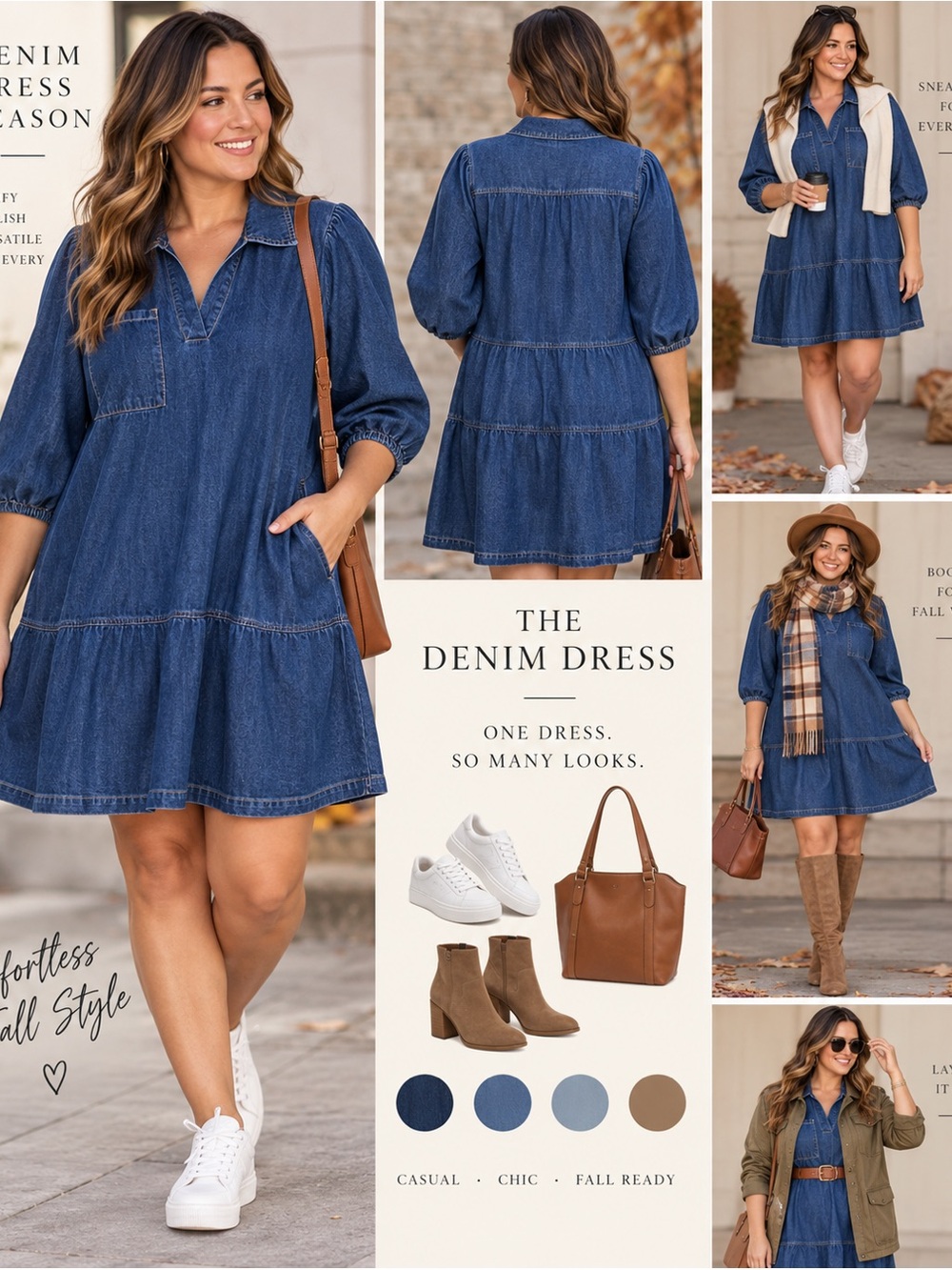 Perfect Fall Denim Dress Tiered Shirt Dress - Blue